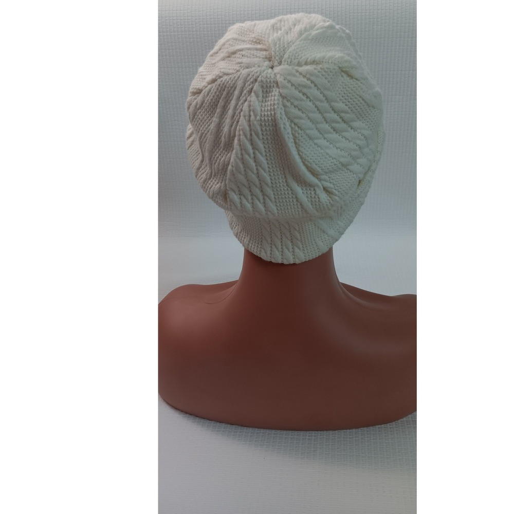 Cream White Cable Knit Slouchy Beanie Cap Winter Hat Womens One Size - Picture 3 of 7